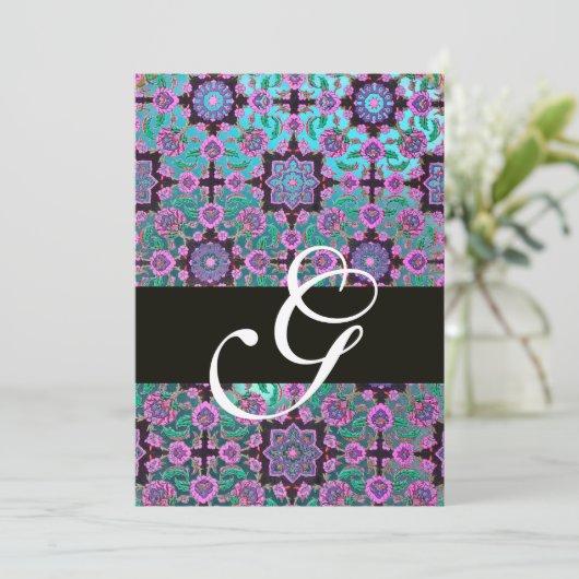 TOPKAPI BLUE BLACK DAMASK MONOGRAM roze groen Kaart (Staand voorkant)