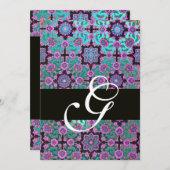 TOPKAPI BLUE BLACK DAMASK MONOGRAM roze groen Kaart (Voorkant / Achterkant)