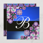 TOPKAPI BLUE BLACK DAMASK MONOGRAM roze paars Kaart (Voorkant / Achterkant)
