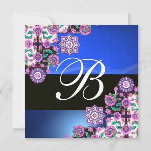 TOPKAPI BLUE BLACK DAMASK MONOGRAM roze paars Kaart (Voorkant)