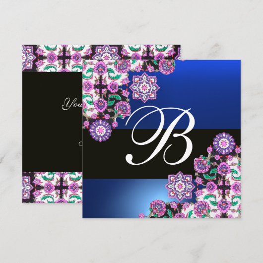 TOPKAPI BLUE BLACK DAMASK MONOGRAM wit Kaart (Voorkant / Achterkant)