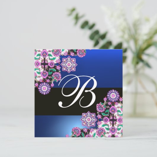 TOPKAPI BLUE BLACK DAMASK MONOGRAM wit Kaart (Staand voorkant)