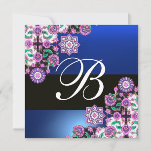 TOPKAPI BLUE BLACK DAMASK MONOGRAM wit Kaart