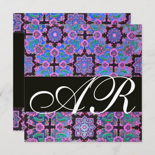 TOPKAPI BLUE BLACK PINK DAMASK MONOGRAM green Kaart (Voorkant / Achterkant)