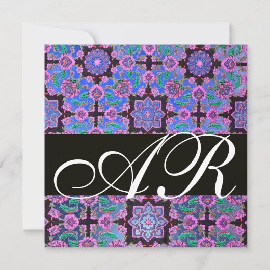 TOPKAPI BLUE BLACK PINK DAMASK MONOGRAM green Kaart (Voorkant)