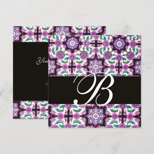 TOPKAPI DAMASK MONOGRAM zwart wit roze groen Kaart (Voorkant / Achterkant)