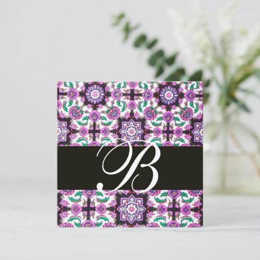 TOPKAPI DAMASK MONOGRAM zwart wit roze groen Kaart (Staand voorkant)