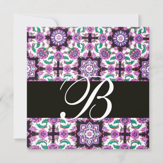 TOPKAPI DAMASK MONOGRAM zwart wit roze groen Kaart (Voorkant)