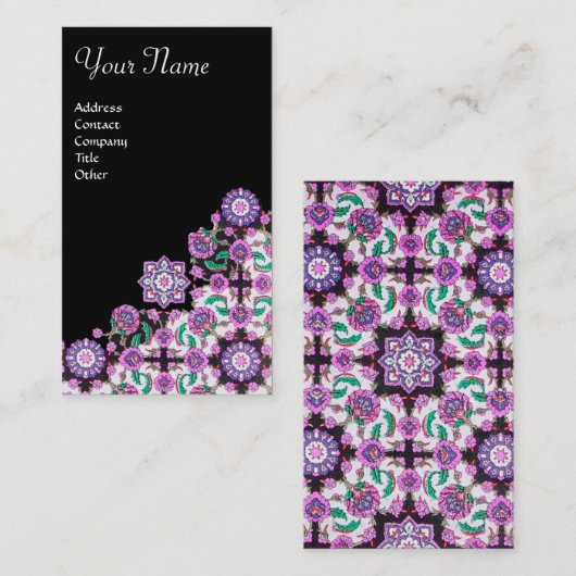 TOPKAPI, FLORAL DAMASK PINK BLACK DAMASKSTROMEN VISITEKAARTJE (Voorkant / Achterkant)