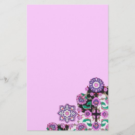 TOPKAPI/Roze Paarse Floral Damask Briefpapier (Voorkant)