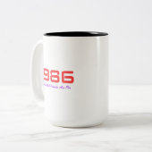 Topnummer 1986 tweekleurige koffiemok (Voorkant links)