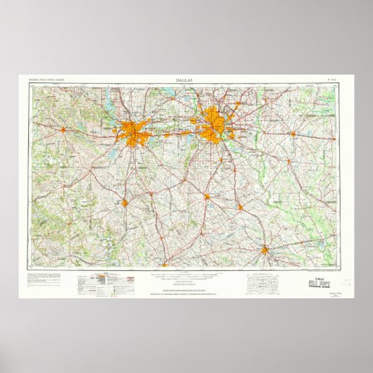 Topo-kaart Dallas Ft Worth Poster (Voorkant)