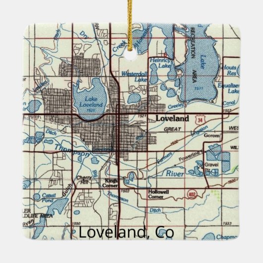 Topo-kaart Loveland CO Keramisch Ornament (Achterkant)