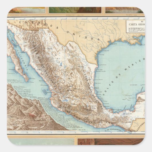 Topografie van Mexico Vierkante Sticker (Voorkant)