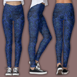 Topografisch lijnpatroon Midnight Sapphire Leggings