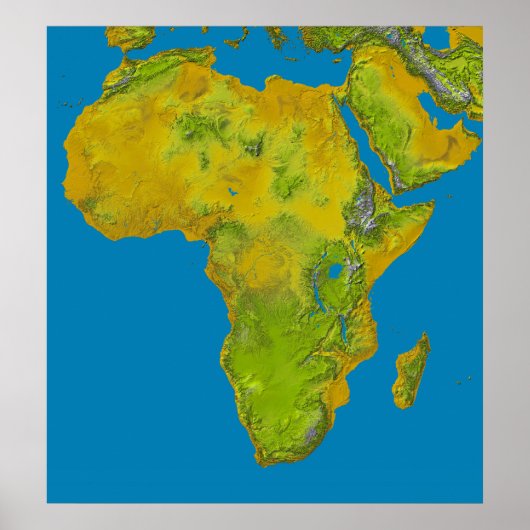Topografisch uitzicht van Afrika Poster (Voorkant)