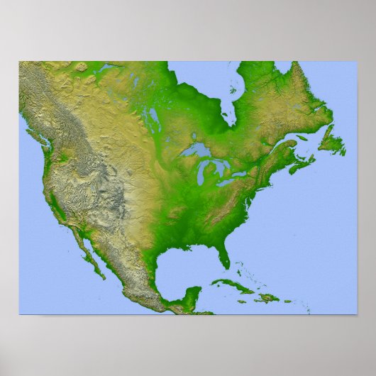 Topografisch uitzicht van Noord-Amerika Poster (Voorkant)