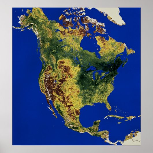 Topografisch Uitzicht van Noord- en Midden-Amerika Poster (Voorkant)
