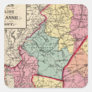 Topografische atlas van de provincie Maryland Vierkante Sticker