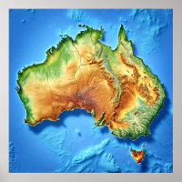 Topografische kaart Australië Poster