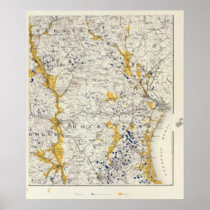 Topografische kaart en Glacial Kaart van New Hamps Poster