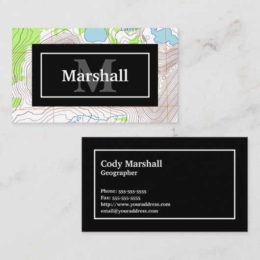 Topografische kaart met Jouw naam en Monogram Visitekaartje (Voorkant / Achterkant)