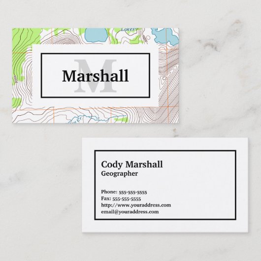 Topografische kaart met Jouw naam en Monogram Visitekaartje (Voorkant / Achterkant)