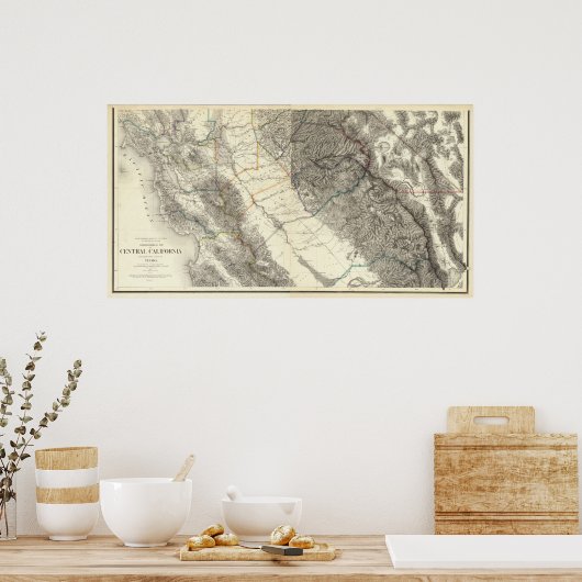 Topografische kaart van Centraal Californië Poster (Keuken)