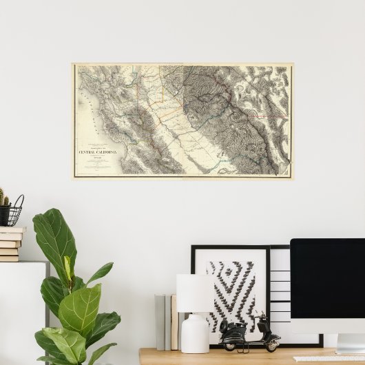 Topografische kaart van Centraal Californië Poster (Thuiskantoor)
