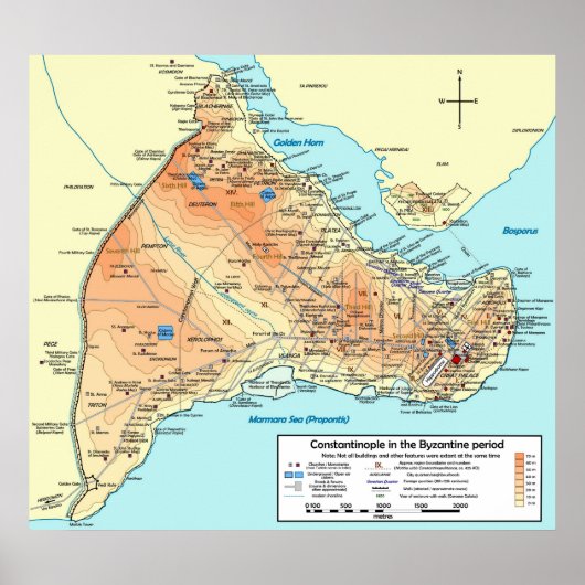 Topografische kaart van Constantinopel Byzantine Poster (Voorkant)