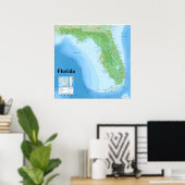 Topografische kaart van de Amerikaanse staat Flori Poster (Thuiskantoor)