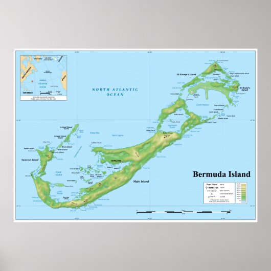 Topografische kaart van de Bermudaeilanden - Groot Poster (Voorkant)
