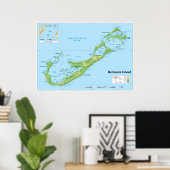 Topografische kaart van de Bermudaeilanden - Groot Poster (Thuiskantoor)