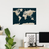 Topografische kaart van de wereld in Tan Poster (Thuiskantoor)