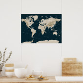 Topografische kaart van de wereld in Tan Poster (Keuken)