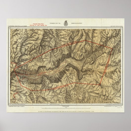 Topografische kaart van de Yosemite-vallei Poster (Voorkant)