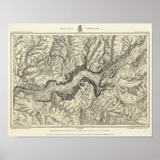 Topografische kaart van de Yosemite-vallei Poster (Voorkant)