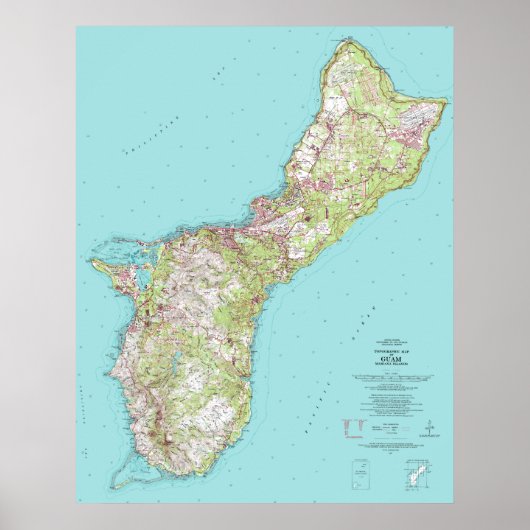  topografische kaart van Guam Poster (Voorkant)