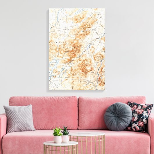 Topografische kaart van het  Meer van Placid New Y Canvas Afdruk (Insitu (Woonkamer))