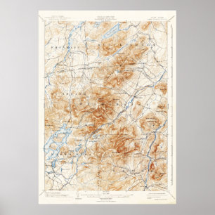 Topografische kaart van het  Meer van Placid New Y Poster