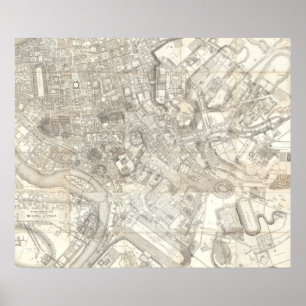 Topografische kaart van het oude Rome, Italië Poster