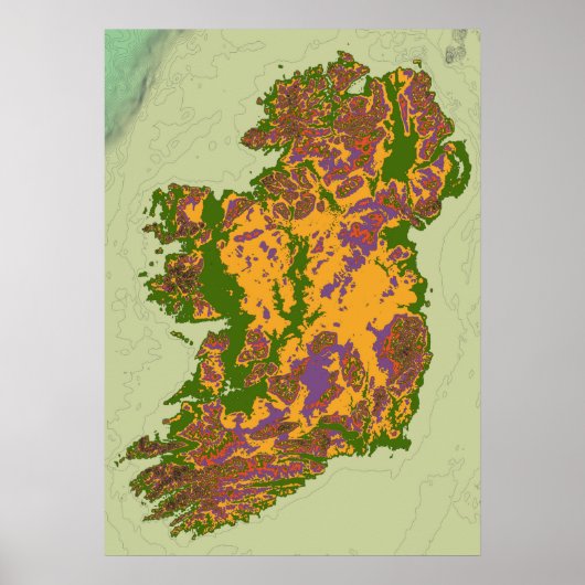topografische kaart van Ierland Poster (Voorkant)