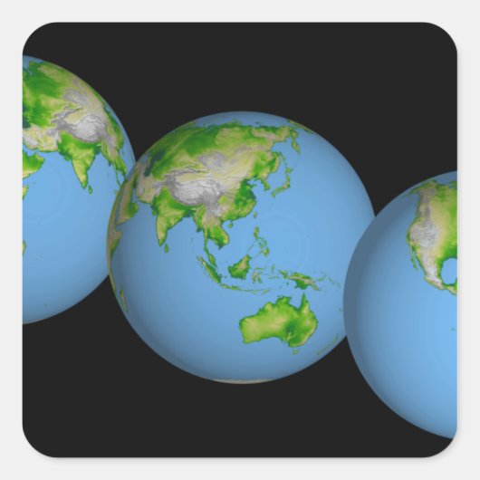 Topografische uitzichten van de wereld vierkante sticker (Voorkant)