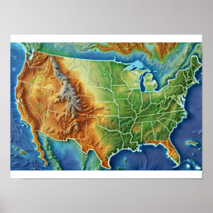 Topografische USA Kaart Poster