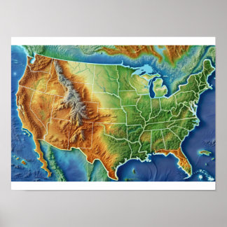 Topografische USA Kaart Poster