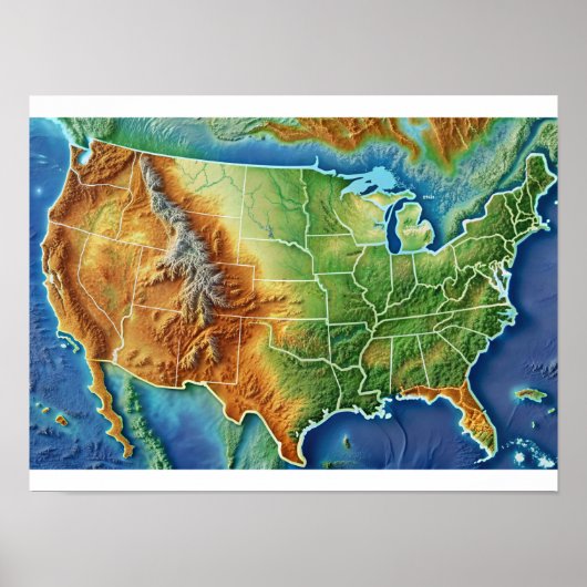 Topografische USA Kaart Poster (Voorkant)