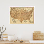 Topografische USA Map - 1883 Poster (Keuken)