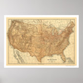 Topografische USA Map - 1883 Poster (Voorkant)