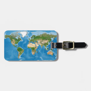 Topografische Wereldkaart Aarde Illustratie Bagagelabel