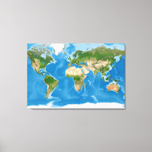 Topografische Wereldkaart Aarde Illustratie Canvas Afdruk